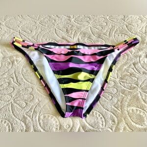 Cover Style Pink, Black and Yellow Striped Bikini Bottom - Size L